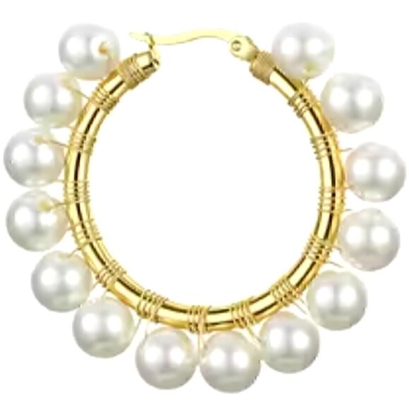 White Pearl Hoop Earrings - Picture 4 of 5